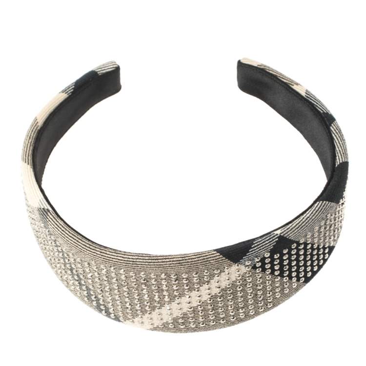 Pre Owned Burberry Beige Studded Novacheck Hair Band