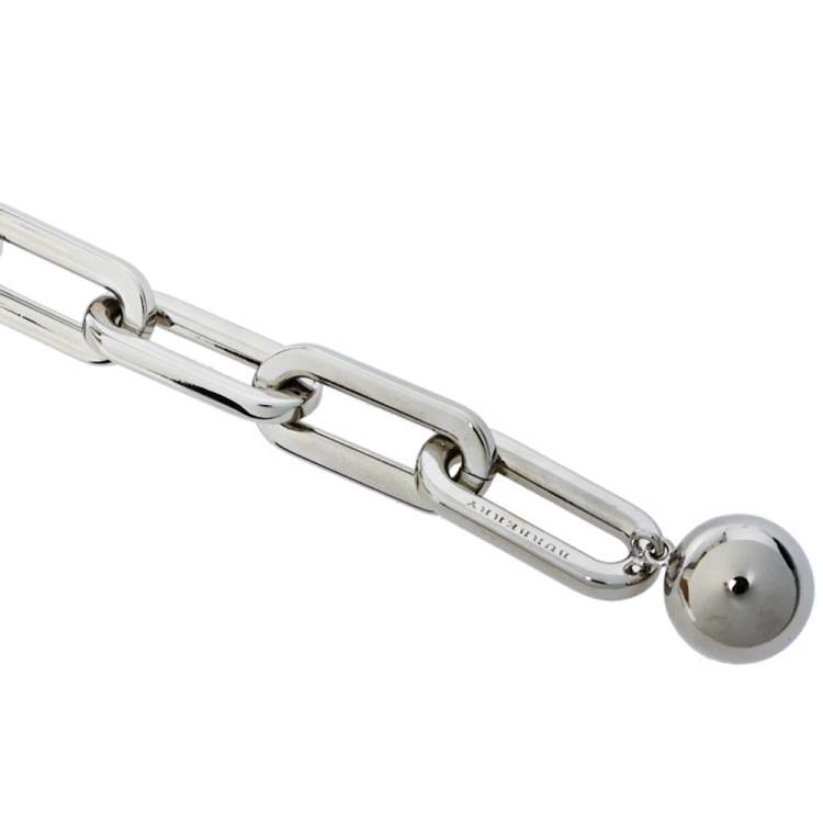 Pre Owned Burberry Kilt Pin Palladium Plated Long Link Drop Necklace
