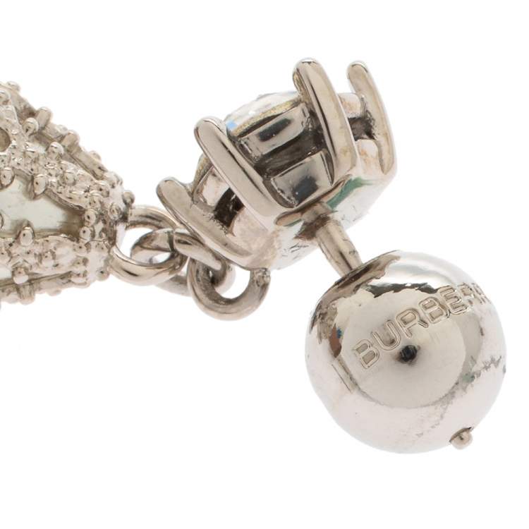 Pre Owned Burberry Palladium Plated White Faux Pearl Teardrop Earrings