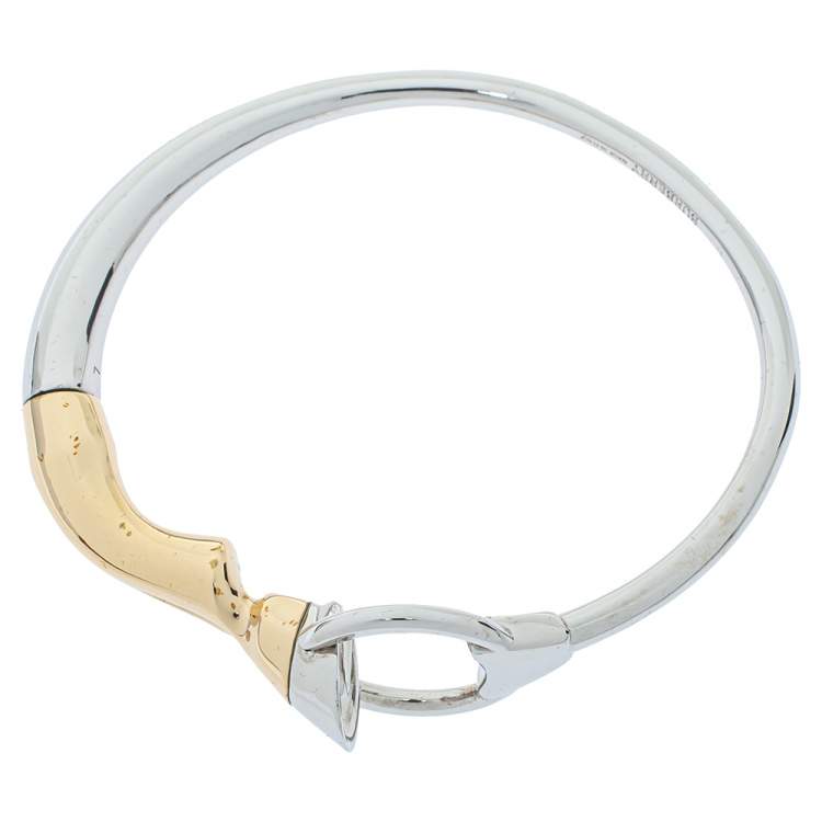 Pre Owned Burberry Two Tone Plated Hoof & Hoop Bangle Bracelet L