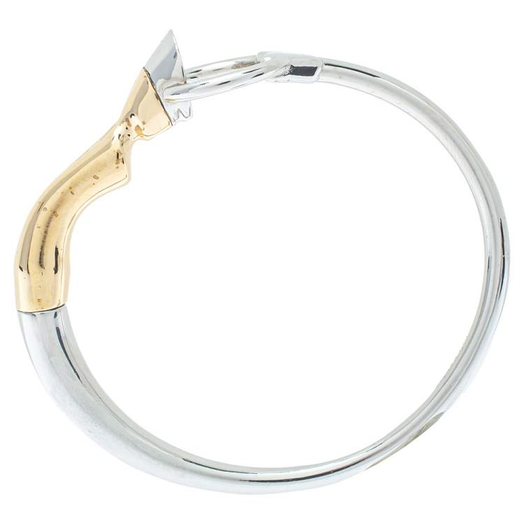 Pre Owned Burberry Two Tone Plated Hoof & Hoop Bangle Bracelet L