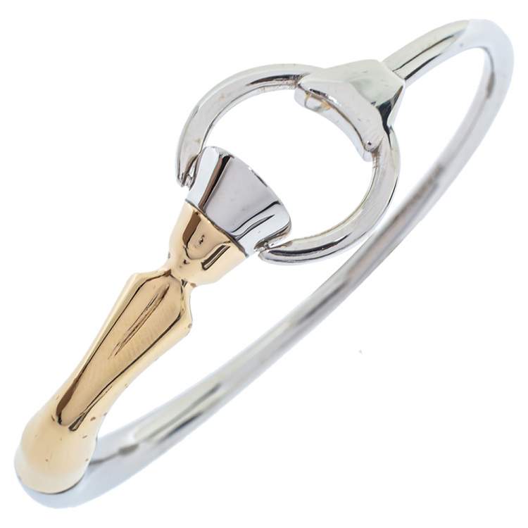 Pre Owned Burberry Two Tone Plated Hoof & Hoop Bangle Bracelet L