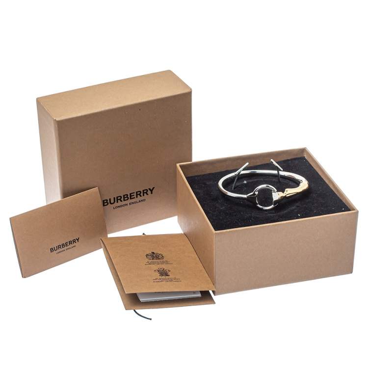 Pre Owned Burberry Two Tone Plated Hoof & Hoop Bangle Bracelet L