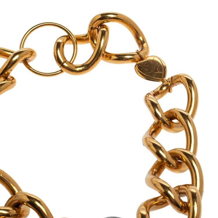 Pre Owned Burberry Marbled Resin Inset Charm Statement Necklace