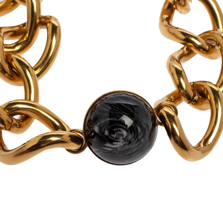 Pre Owned Burberry Marbled Resin Inset Charm Statement Necklace