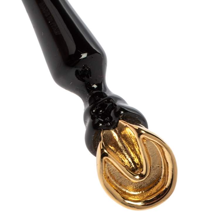 Pre Owned Burberry Light Gold Plated Black Hoof Drop Clip On Earrings