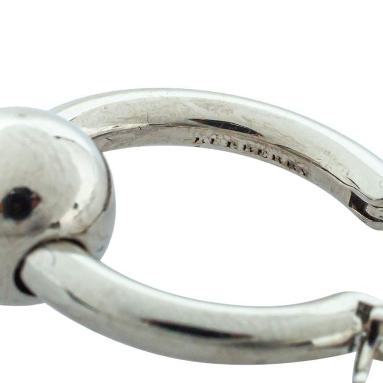 Pre Owned Burberry Palladium Plated Kilt Pin and Ball Charm Hoop Earrings