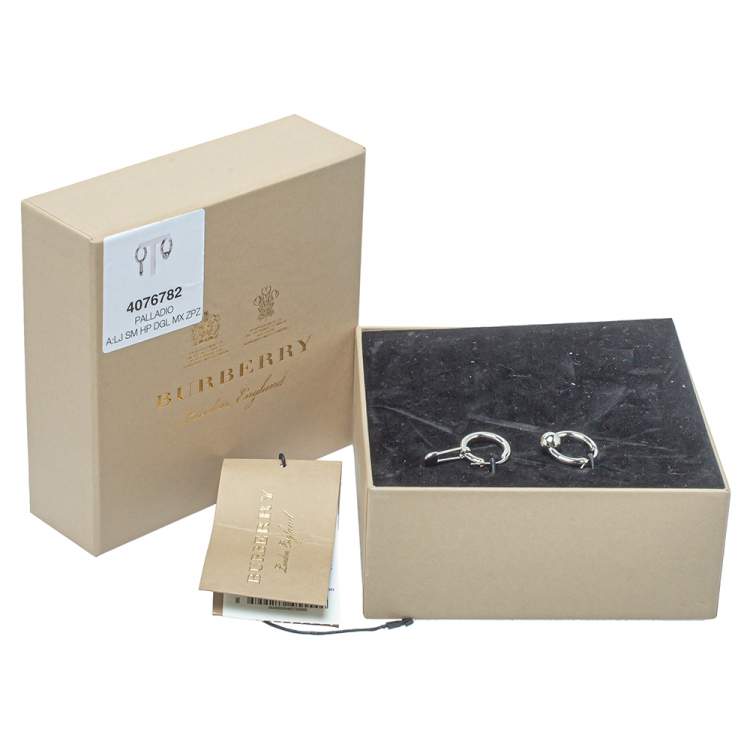 Pre Owned Burberry Palladium Plated Kilt Pin and Ball Charm Hoop Earrings