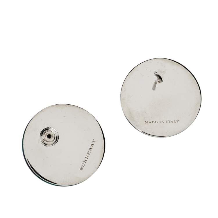 Pre Owned Burberry Green Marbled Resin Sphere Silver Tone Stud Earrings