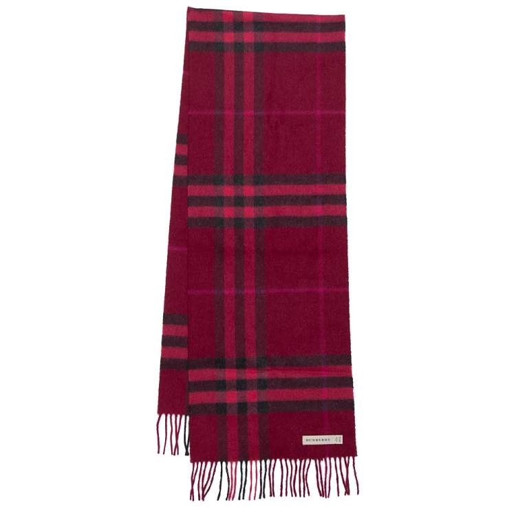Burberry Burgundy Giant Check Fringed Cashmere Scarf Burberry | TLC