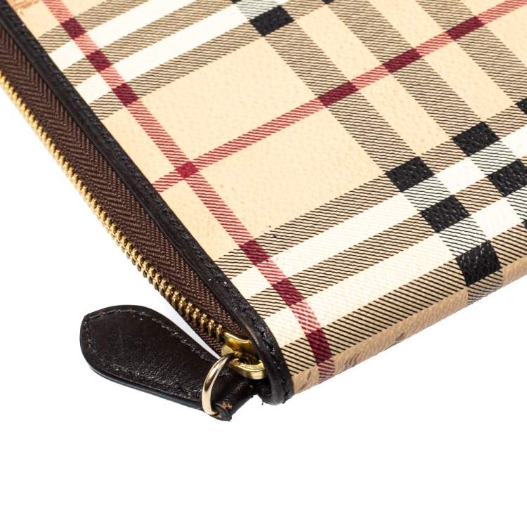 Pre Owned Burberry Beige/Brown Haymarket Check PVC Zip Around iPad Case