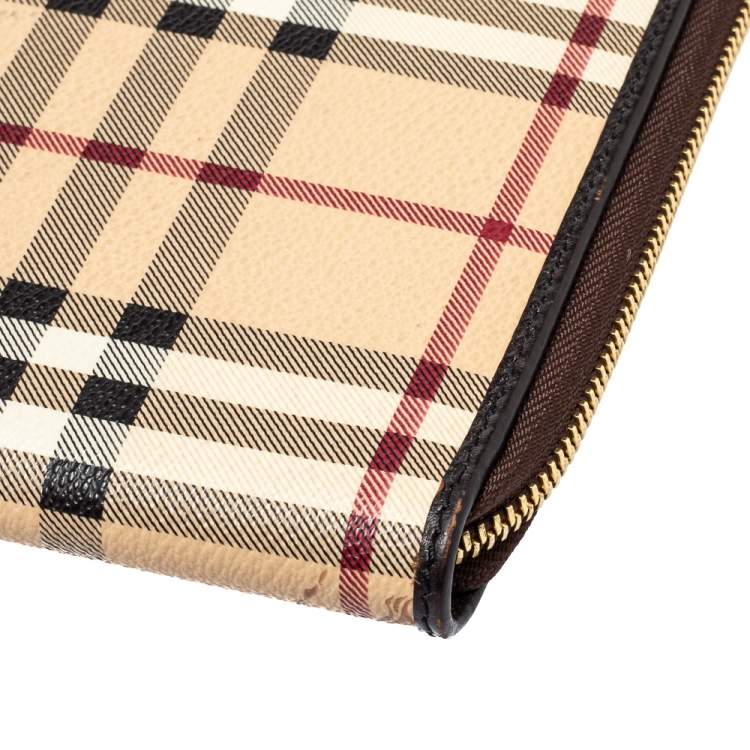 Pre Owned Burberry Beige/Brown Haymarket Check PVC Zip Around iPad Case