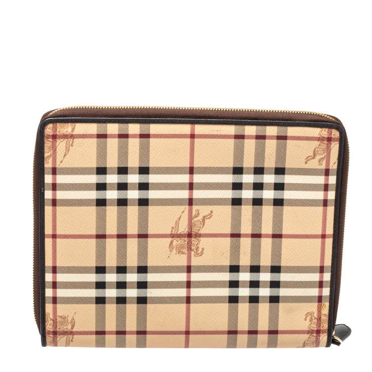 Pre Owned Burberry Beige/Brown Haymarket Check PVC Zip Around iPad Case