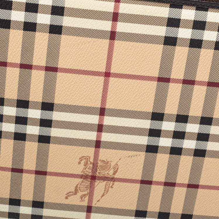 Pre Owned Burberry Beige/Brown Haymarket Check PVC Zip Around iPad Case