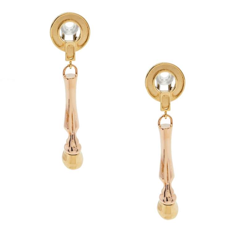 Pre Owned Burberry Two Tone Horse Hoof Drop Clip On Earrings