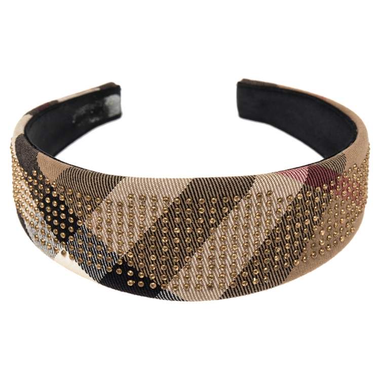 Pre Owned Burberry Brown Novacheck Crystal Embedded Headband