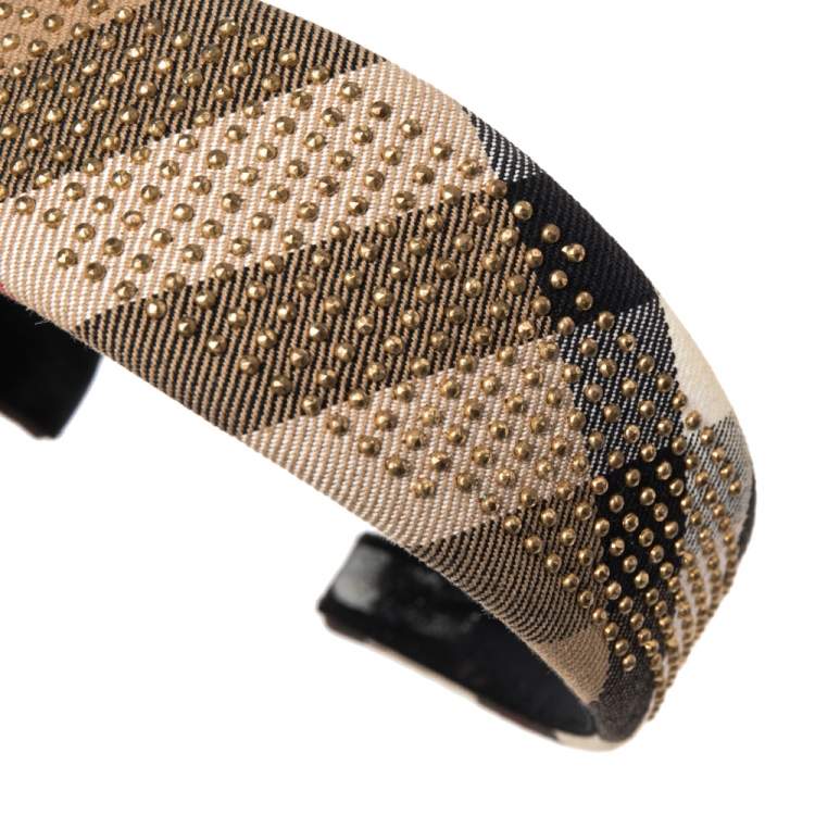 Pre Owned Burberry Brown Novacheck Crystal Embedded Headband