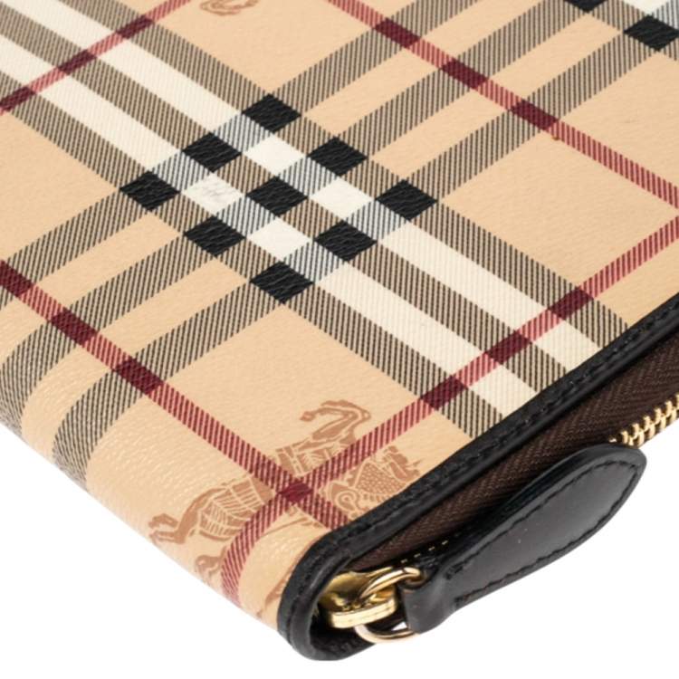Pre Owned Burberry Beige/Brown Haymarket Check PVC and Leather Zip Around iPad Case