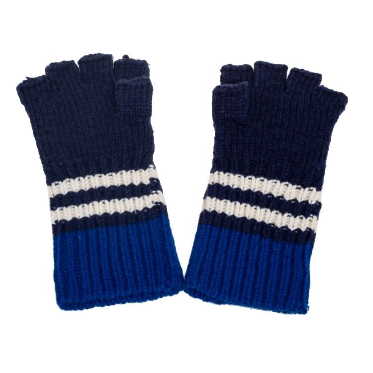 Burberry Blue Striped Cable Knit Cashmere Fingerless Gloves Burberry | TLC