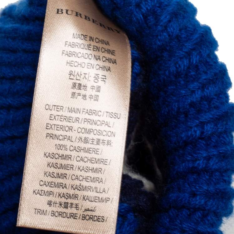 Pre Owned  Burberry Blue Striped Cable Knit Cashmere Fingerless Gloves