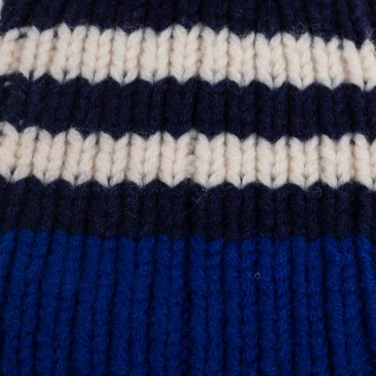 Pre Owned  Burberry Blue Striped Cable Knit Cashmere Fingerless Gloves