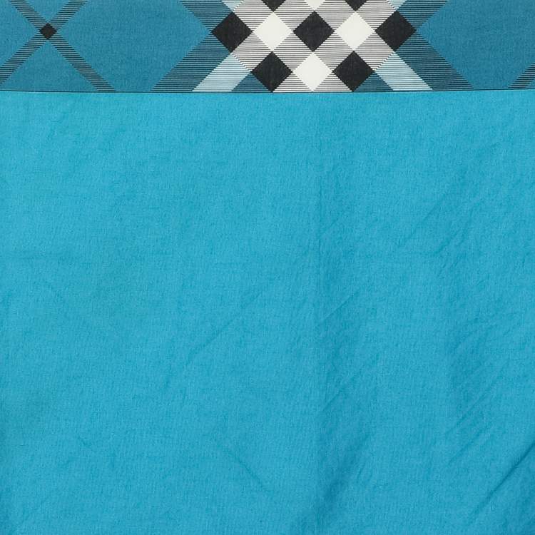 Pre Owned Burberry Blue Nova Check Bordered Cotton Handkerchief