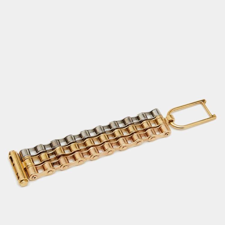 Pre Owned Burberry Triple Bike Chain Gold/Silver Tone Metal Bracelet
