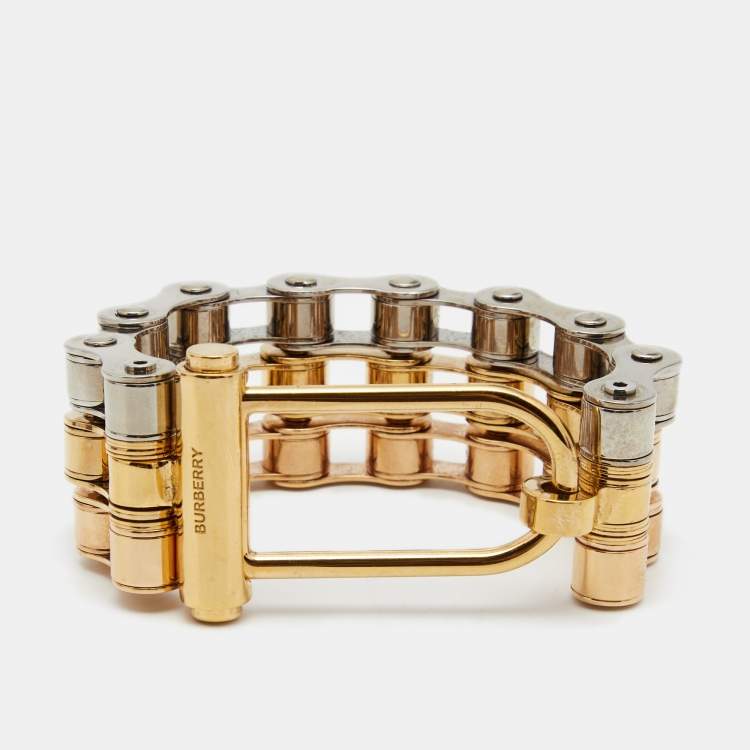 Pre Owned Burberry Triple Bike Chain Gold/Silver Tone Metal Bracelet
