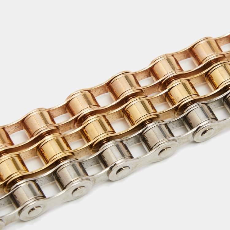 Pre Owned Burberry Triple Bike Chain Gold/Silver Tone Metal Bracelet