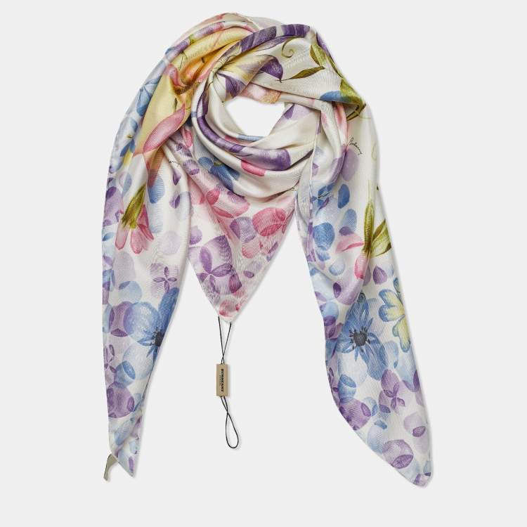 Burberry White Floral Print Silk Square Scarf Burberry | TLC