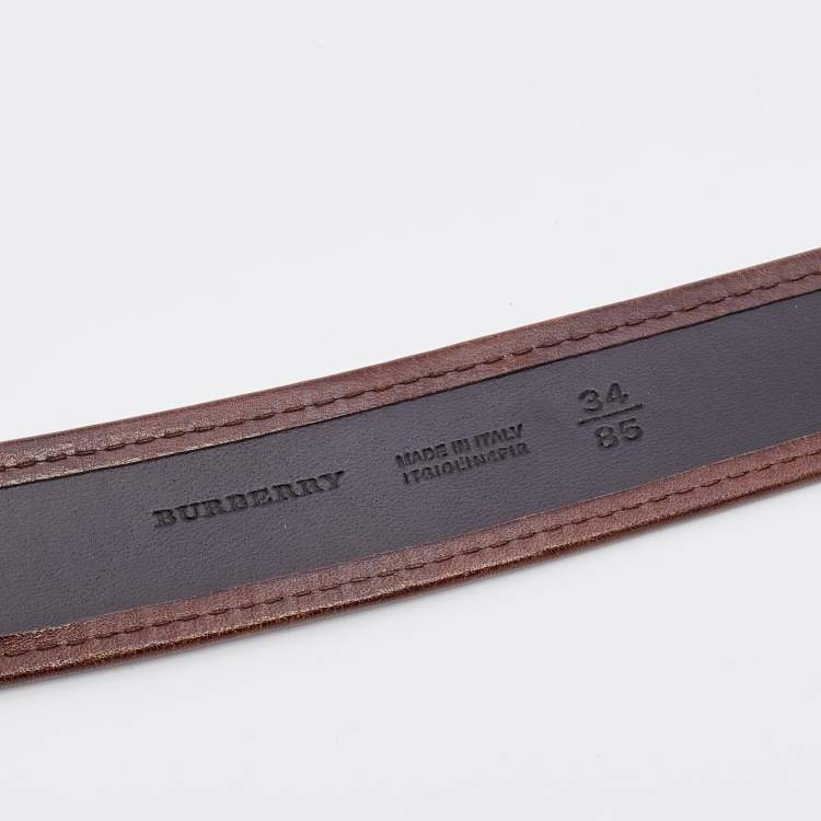 Pre Owned Burberry Brown/Beige Nova Check Canvas And Leather Buckle Belt 85 CM