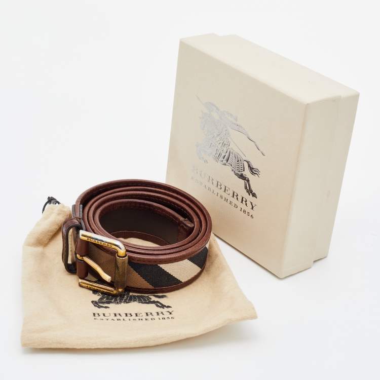 Pre Owned Burberry Brown/Beige Nova Check Canvas And Leather Buckle Belt 85 CM