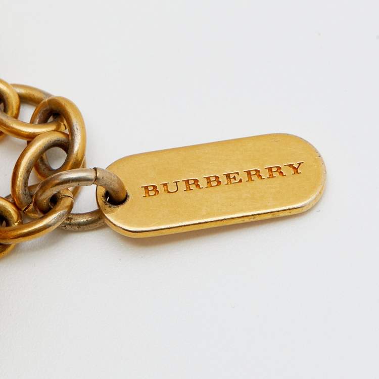 Pre Owned Burberry Brown Leather Gold Tone Bracelet 