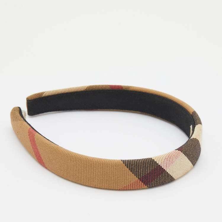 Pre Owned Burberry Beige Giant Check Narrow Headband