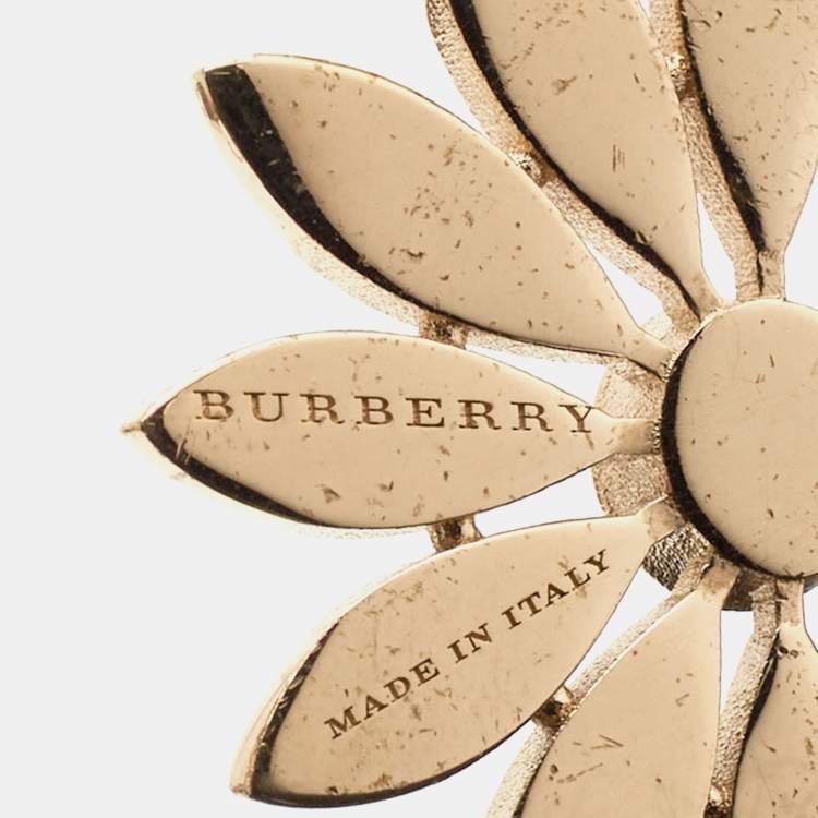 Pre Owned Burberry Pink Floral Crystal Asymmetric Clip-on Earrings