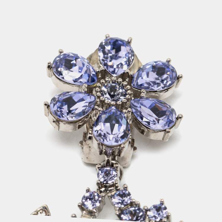 Pre Owned Burberry Lavender Crystal Daisy Drop Single Clip-On Earring
