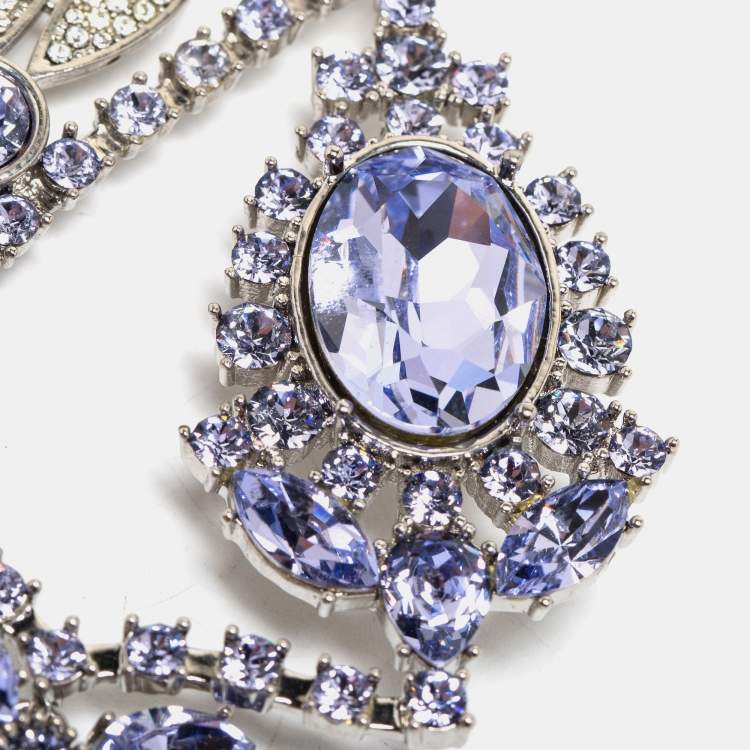 Pre Owned Burberry Lavender Crystal Daisy Drop Single Clip-On Earring