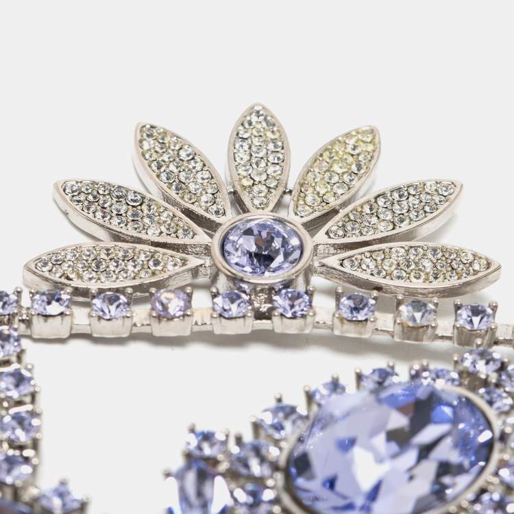 Pre Owned Burberry Lavender Crystal Daisy Drop Single Clip-On Earring