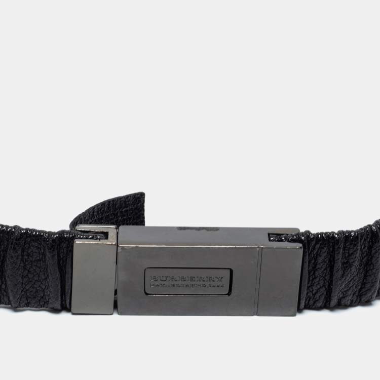 Pre Owned Burberry Black Gathered Leather Slim Waist Belt 90CM