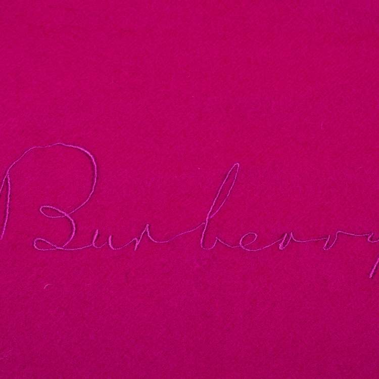 Pre Owned Burberry Purple Logo Embroidered Cashmere Stole