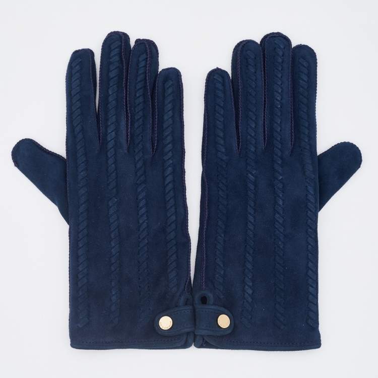 Burberry Navy Blue Suede Gloves Burberry The Luxury Closet