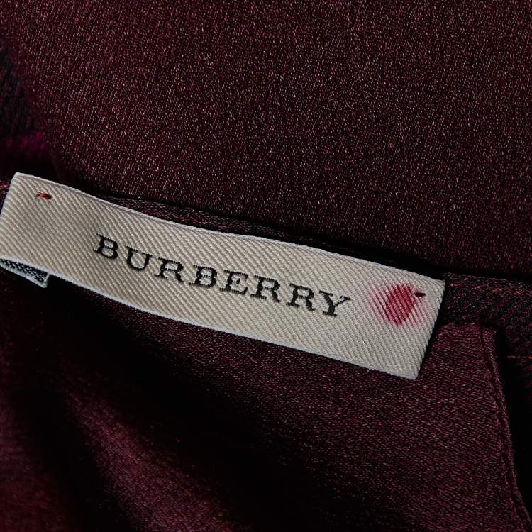 Pre Owned Burberry Purple Checkered Silk Scarf
