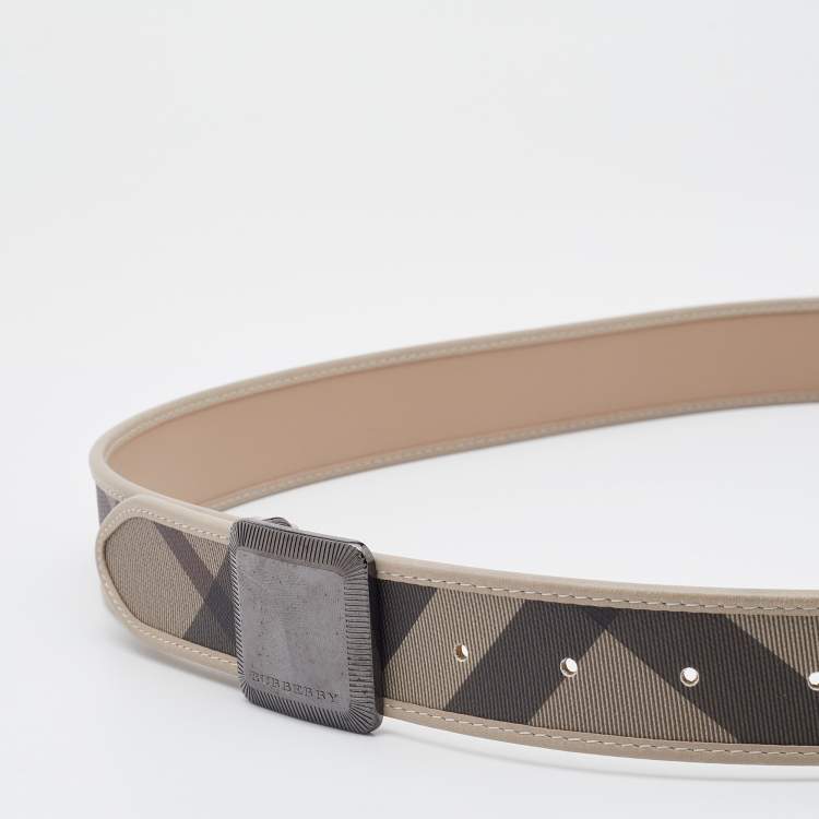 Pre Owned Burberry Grey/Beige Smoked Check PVC and Leather Belt 95CM