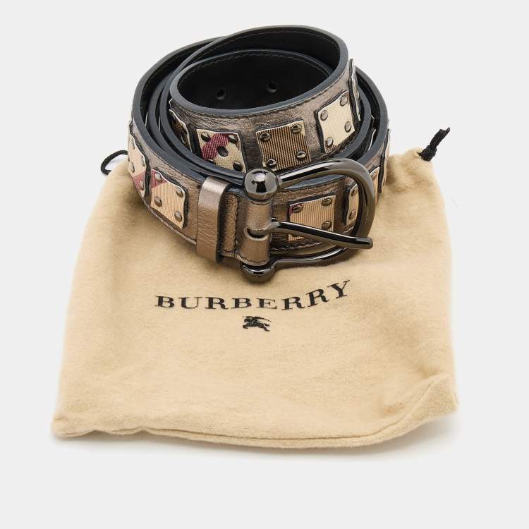 Pre Owned Burberry Multicolor Leather and Nova Check Coated Canvas Buckle Belt
