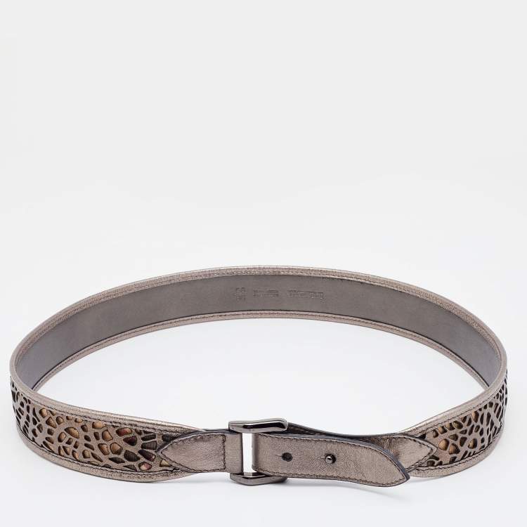 Pre Owned Burberry Multicolor Laser Cut Leather and Nova Check Coated Canvas Belt 95CM