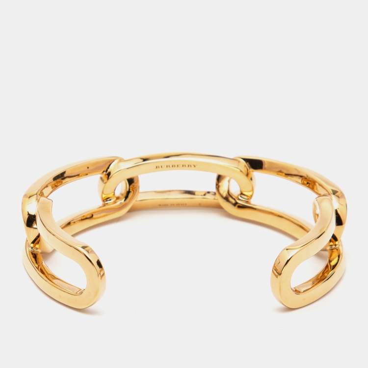 Pre Owned Burberry Gold Tone Chain Link Cuff Bracelet