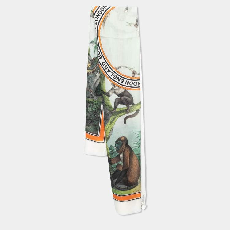 Pre Owned Burberry Opal Green Monkey Print Cashmere Scarf