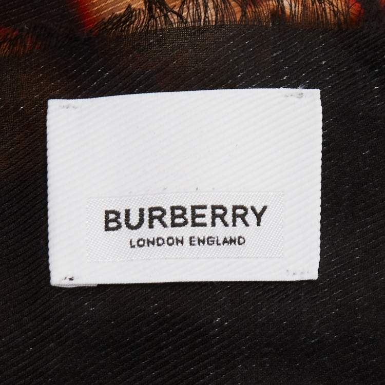 Pre Owned Burberry Black & Coral Octopus And Logo Graphic Print Silk Square Scarf