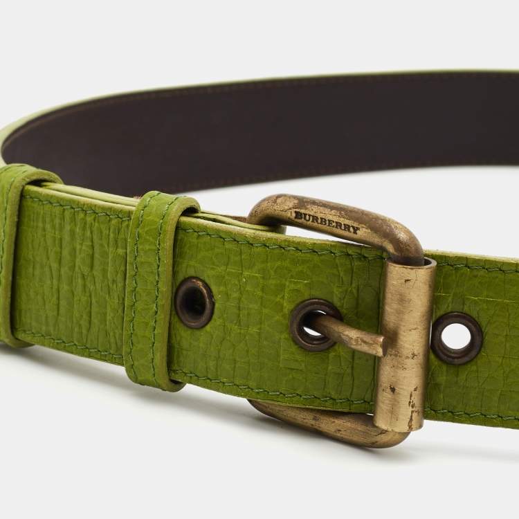 Pre Owned Burberry Green Leather Buckle Belt 80CM