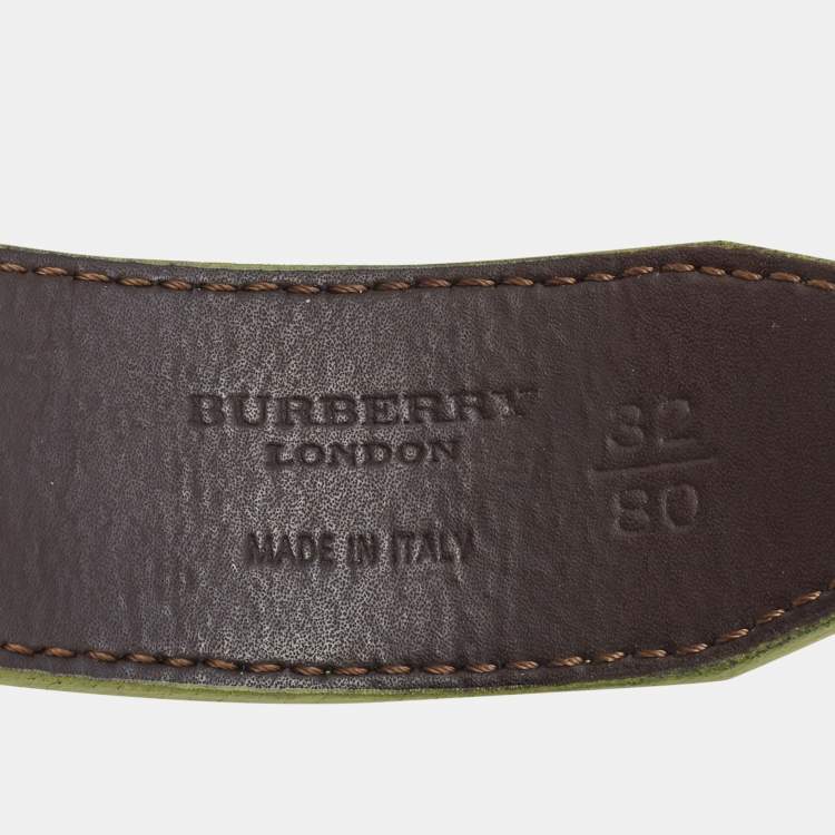 Pre Owned Burberry Green Leather Buckle Belt 80CM